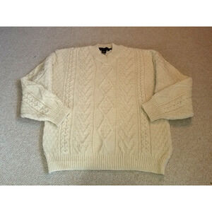 Mens Sweater-INIS CRAFTS-IRELAND-ivory cable-knit wool fisherman Aran chunky-M